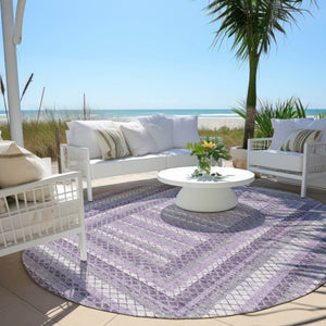 HomeRoots 5' Stylish Lavender and Ivory Geometric Area Rug - Durable, Washable for Indoor & Outdoor Use 8' Round 628976