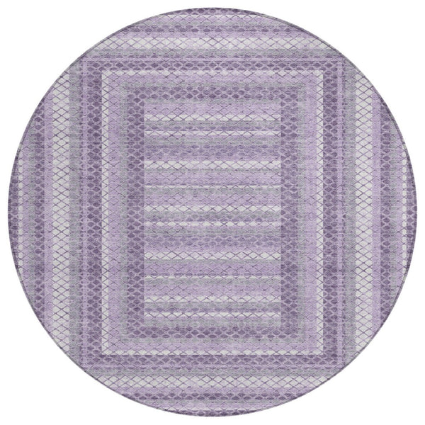 HomeRoots 5' Stylish Lavender and Ivory Geometric Area Rug - Durable, Washable for Indoor & Outdoor Use 8' Round 628976