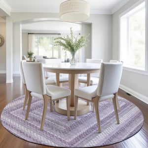HomeRoots 5' Stylish Lavender and Ivory Geometric Area Rug - Durable, Washable for Indoor & Outdoor Use 8' Round 628976