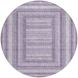 HomeRoots 5' Stylish Lavender and Ivory Geometric Area Rug - Durable, Washable for Indoor & Outdoor Use 8' Round 628976