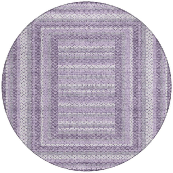 HomeRoots 5' Stylish Lavender and Ivory Geometric Area Rug - Durable, Washable for Indoor & Outdoor Use 8' Round 628976