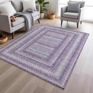 HomeRoots 5' Stylish Lavender and Ivory Geometric Area Rug - Durable, Washable for Indoor & Outdoor Use 8' X 10' 628977