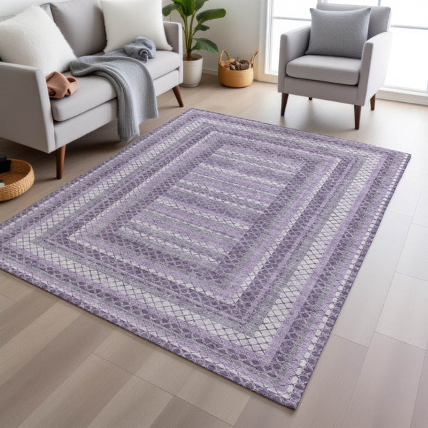 HomeRoots 5' Stylish Lavender and Ivory Geometric Area Rug - Durable, Washable for Indoor & Outdoor Use 8' X 10' 628977