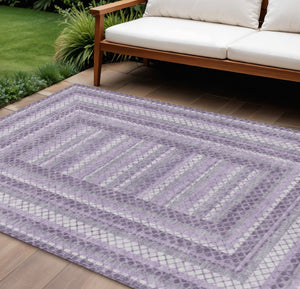 HomeRoots 5' Stylish Lavender and Ivory Geometric Area Rug - Durable, Washable for Indoor & Outdoor Use 9' X 12' 628978