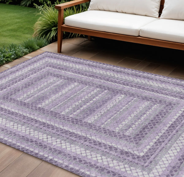 HomeRoots 5' Stylish Lavender and Ivory Geometric Area Rug - Durable, Washable for Indoor & Outdoor Use 9' X 12' 628978