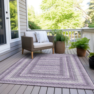 HomeRoots 5' Stylish Lavender and Ivory Geometric Area Rug - Durable, Washable for Indoor & Outdoor Use 9' X 12' 628978