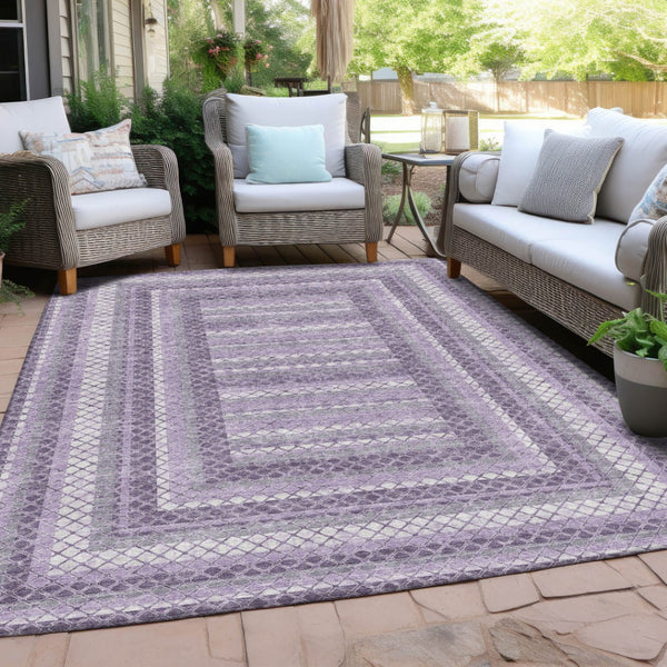 HomeRoots 5' Stylish Lavender and Ivory Geometric Area Rug - Durable, Washable for Indoor & Outdoor Use 10' X 14' 628979