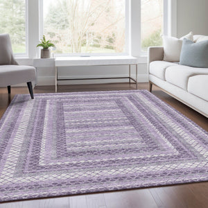HomeRoots 5' Stylish Lavender and Ivory Geometric Area Rug - Durable, Washable for Indoor & Outdoor Use 10' X 14' 628979
