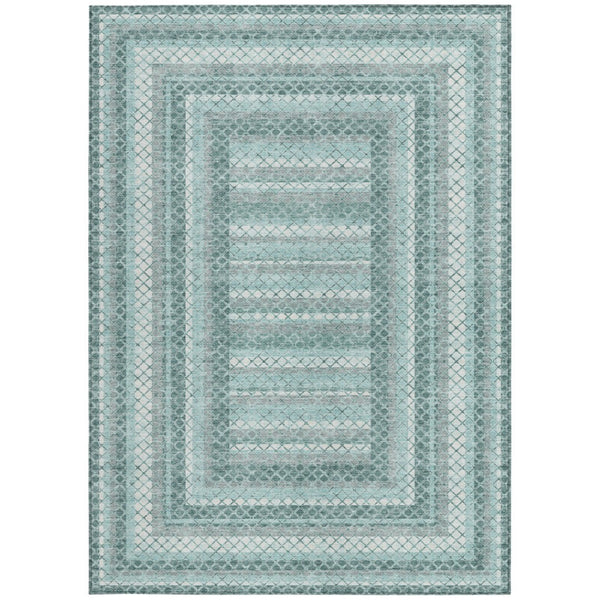 HomeRoots 5' Contemporary Teal Blue and Ivory Geometric Washable Area Rug for Indoor and Outdoor Spaces 5' X 8' 628981