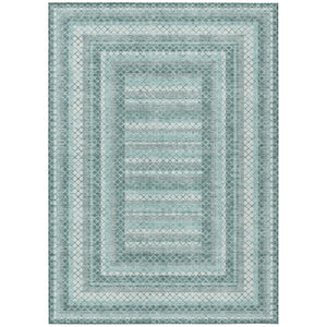 HomeRoots 5' Contemporary Teal Blue and Ivory Geometric Washable Area Rug for Indoor and Outdoor Spaces 5' X 8' 628981
