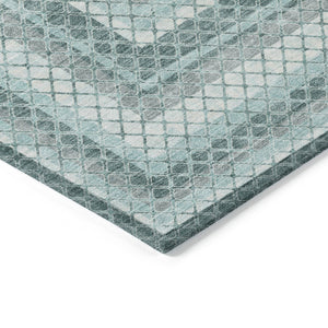 HomeRoots 5' Contemporary Teal Blue and Ivory Geometric Washable Area Rug for Indoor and Outdoor Spaces 5' X 8' 628981