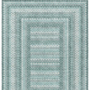 HomeRoots 5' Contemporary Teal Blue and Ivory Geometric Washable Area Rug for Indoor and Outdoor Spaces 5' X 8' 628981