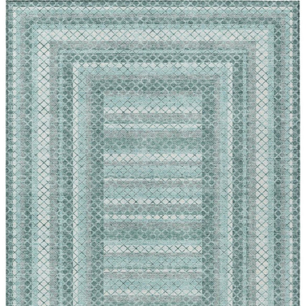 HomeRoots 5' Contemporary Teal Blue and Ivory Geometric Washable Area Rug for Indoor and Outdoor Spaces 5' X 8' 628981