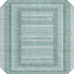HomeRoots 5' Contemporary Teal Blue and Ivory Geometric Washable Area Rug for Indoor and Outdoor Spaces 8' Round 628982