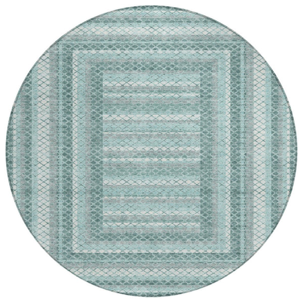 HomeRoots 5' Contemporary Teal Blue and Ivory Geometric Washable Area Rug for Indoor and Outdoor Spaces 8' Round 628982