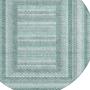 HomeRoots 5' Contemporary Teal Blue and Ivory Geometric Washable Area Rug for Indoor and Outdoor Spaces 8' Round 628982