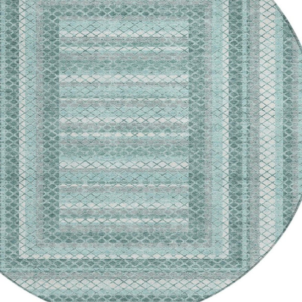 HomeRoots 5' Contemporary Teal Blue and Ivory Geometric Washable Area Rug for Indoor and Outdoor Spaces 8' Round 628982