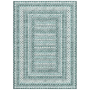 HomeRoots 5' Contemporary Teal Blue and Ivory Geometric Washable Area Rug for Indoor and Outdoor Spaces 8' X 10' 628983