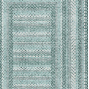 HomeRoots 5' Contemporary Teal Blue and Ivory Geometric Washable Area Rug for Indoor and Outdoor Spaces 8' X 10' 628983