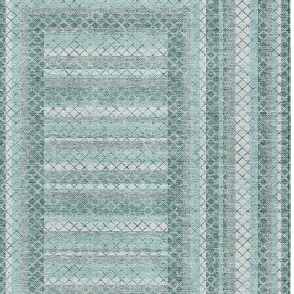 HomeRoots 5' Contemporary Teal Blue and Ivory Geometric Washable Area Rug for Indoor and Outdoor Spaces 8' X 10' 628983