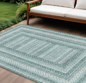HomeRoots 5' Contemporary Teal Blue and Ivory Geometric Washable Area Rug for Indoor and Outdoor Spaces 9' X 12' 628984