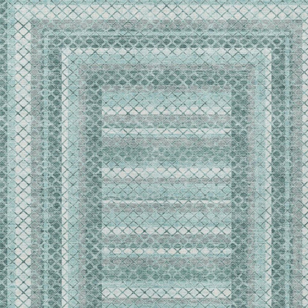 HomeRoots 5' Contemporary Teal Blue and Ivory Geometric Washable Area Rug for Indoor and Outdoor Spaces 9' X 12' 628984