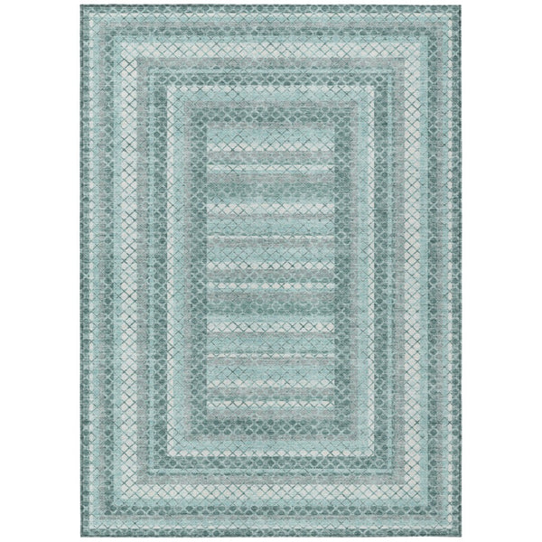HomeRoots 5' Contemporary Teal Blue and Ivory Geometric Washable Area Rug for Indoor and Outdoor Spaces 9' X 12' 628984