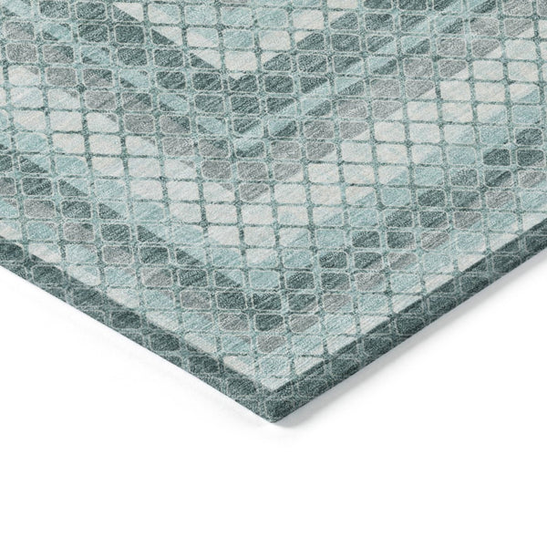 HomeRoots 5' Contemporary Teal Blue and Ivory Geometric Washable Area Rug for Indoor and Outdoor Spaces 10' X 14' 628985