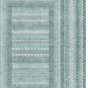 HomeRoots 5' Contemporary Teal Blue and Ivory Geometric Washable Area Rug for Indoor and Outdoor Spaces 10' X 14' 628985