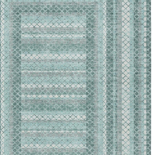HomeRoots 5' Contemporary Teal Blue and Ivory Geometric Washable Area Rug for Indoor and Outdoor Spaces 10' X 14' 628985