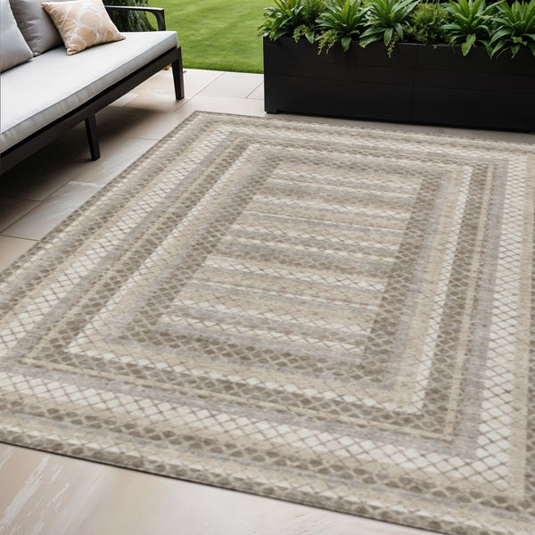 HomeRoots 5' Stylish Taupe and Ivory Geometric Washable Area Rug for Indoor and Outdoor Durability & Charm 5' X 8' 628987