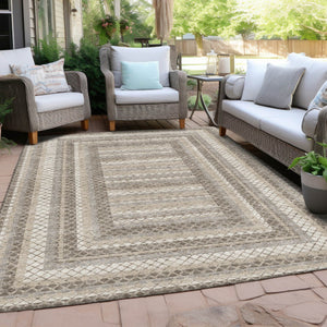 HomeRoots 5' Stylish Taupe and Ivory Geometric Washable Area Rug for Indoor and Outdoor Durability & Charm 5' X 8' 628987