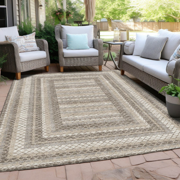 HomeRoots 5' Stylish Taupe and Ivory Geometric Washable Area Rug for Indoor and Outdoor Durability & Charm 5' X 8' 628987