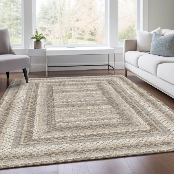 HomeRoots 5' Stylish Taupe and Ivory Geometric Washable Area Rug for Indoor and Outdoor Durability & Charm 5' X 8' 628987