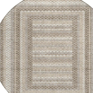 HomeRoots 5' Stylish Taupe and Ivory Geometric Washable Area Rug for Indoor and Outdoor Durability & Charm 8' Round 628988