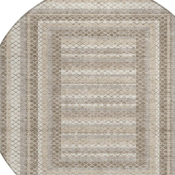 HomeRoots 5' Stylish Taupe and Ivory Geometric Washable Area Rug for Indoor and Outdoor Durability & Charm 8' Round 628988