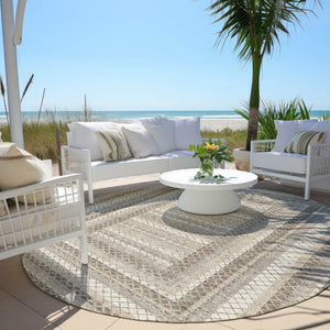 HomeRoots 5' Stylish Taupe and Ivory Geometric Washable Area Rug for Indoor and Outdoor Durability & Charm 8' Round 628988