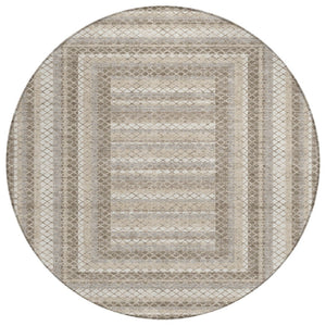 HomeRoots 5' Stylish Taupe and Ivory Geometric Washable Area Rug for Indoor and Outdoor Durability & Charm 8' Round 628988