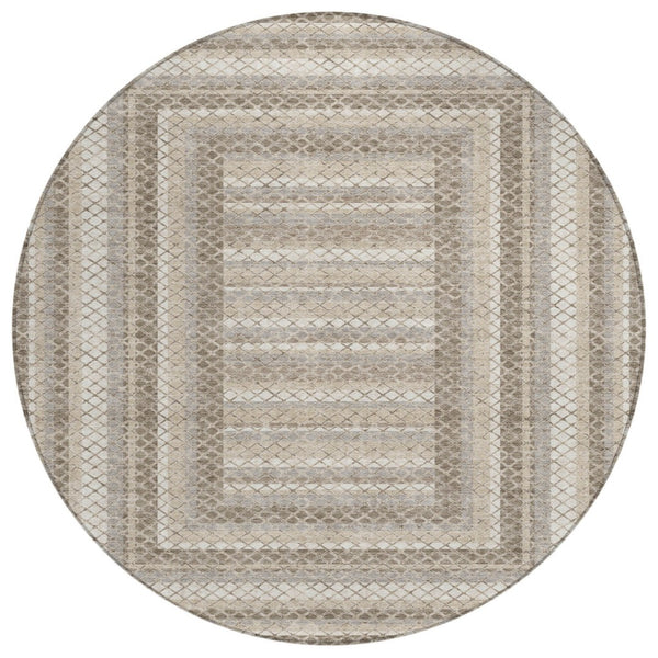 HomeRoots 5' Stylish Taupe and Ivory Geometric Washable Area Rug for Indoor and Outdoor Durability & Charm 8' Round 628988