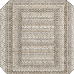 HomeRoots 5' Stylish Taupe and Ivory Geometric Washable Area Rug for Indoor and Outdoor Durability & Charm 8' Round 628988