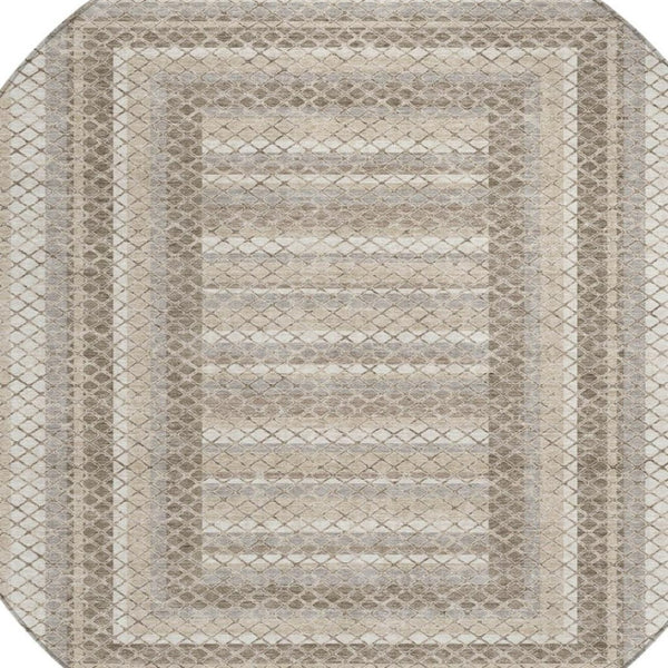 HomeRoots 5' Stylish Taupe and Ivory Geometric Washable Area Rug for Indoor and Outdoor Durability & Charm 8' Round 628988