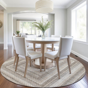 HomeRoots 5' Stylish Taupe and Ivory Geometric Washable Area Rug for Indoor and Outdoor Durability & Charm 8' Round 628988