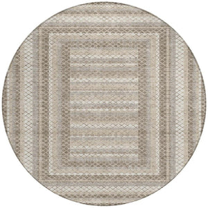 HomeRoots 5' Stylish Taupe and Ivory Geometric Washable Area Rug for Indoor and Outdoor Durability & Charm 8' Round 628988