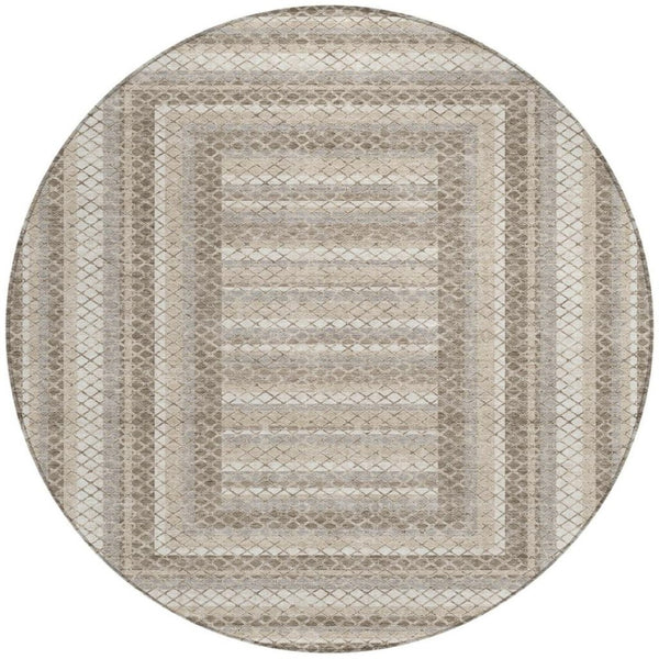 HomeRoots 5' Stylish Taupe and Ivory Geometric Washable Area Rug for Indoor and Outdoor Durability & Charm 8' Round 628988