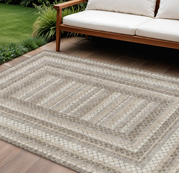 HomeRoots 5' Stylish Taupe and Ivory Geometric Washable Area Rug for Indoor and Outdoor Durability & Charm 9' X 12' 628990