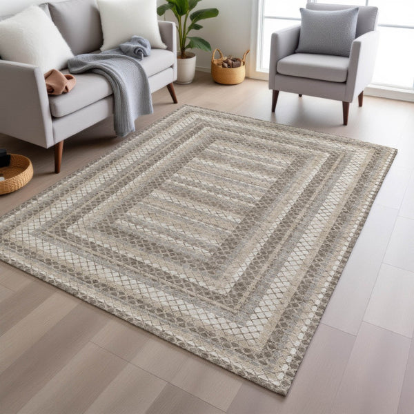 HomeRoots 5' Stylish Taupe and Ivory Geometric Washable Area Rug for Indoor and Outdoor Durability & Charm 9' X 12' 628990