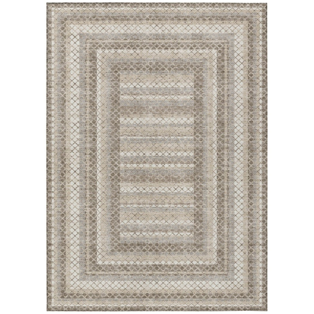 HomeRoots 5' Stylish Taupe and Ivory Geometric Washable Area Rug for Indoor and Outdoor Durability & Charm 10' X 14' 628991