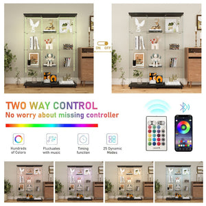 English Elm Tempered Glass Display Cabinet With Bluetooth Led Lights, Lockable Door, Mobile Design For Home & Office W3155S00011-GIGA