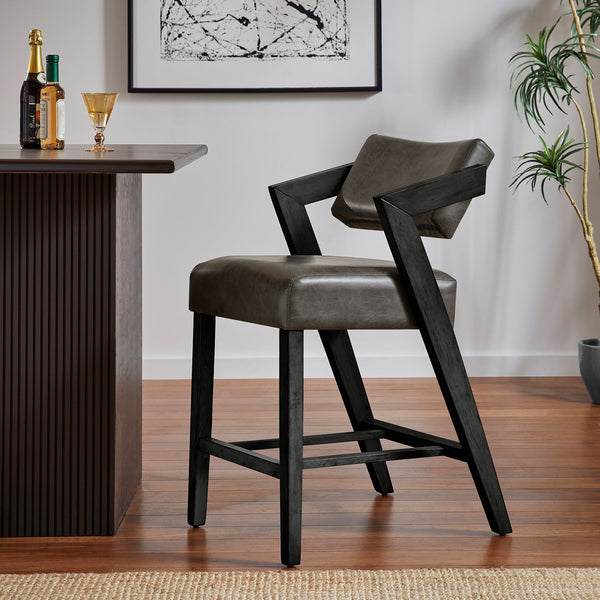 Billings Rubberwood Counter Stool with Cushioned Seat and Tilting Back for Kitchen Bars