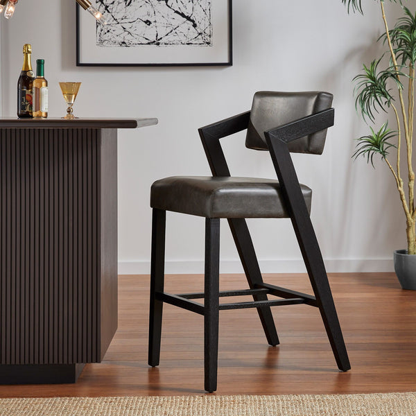 Billings Cushioned Rubberwood Bar Stool with Ergonomic Backrest for Kitchen Islands